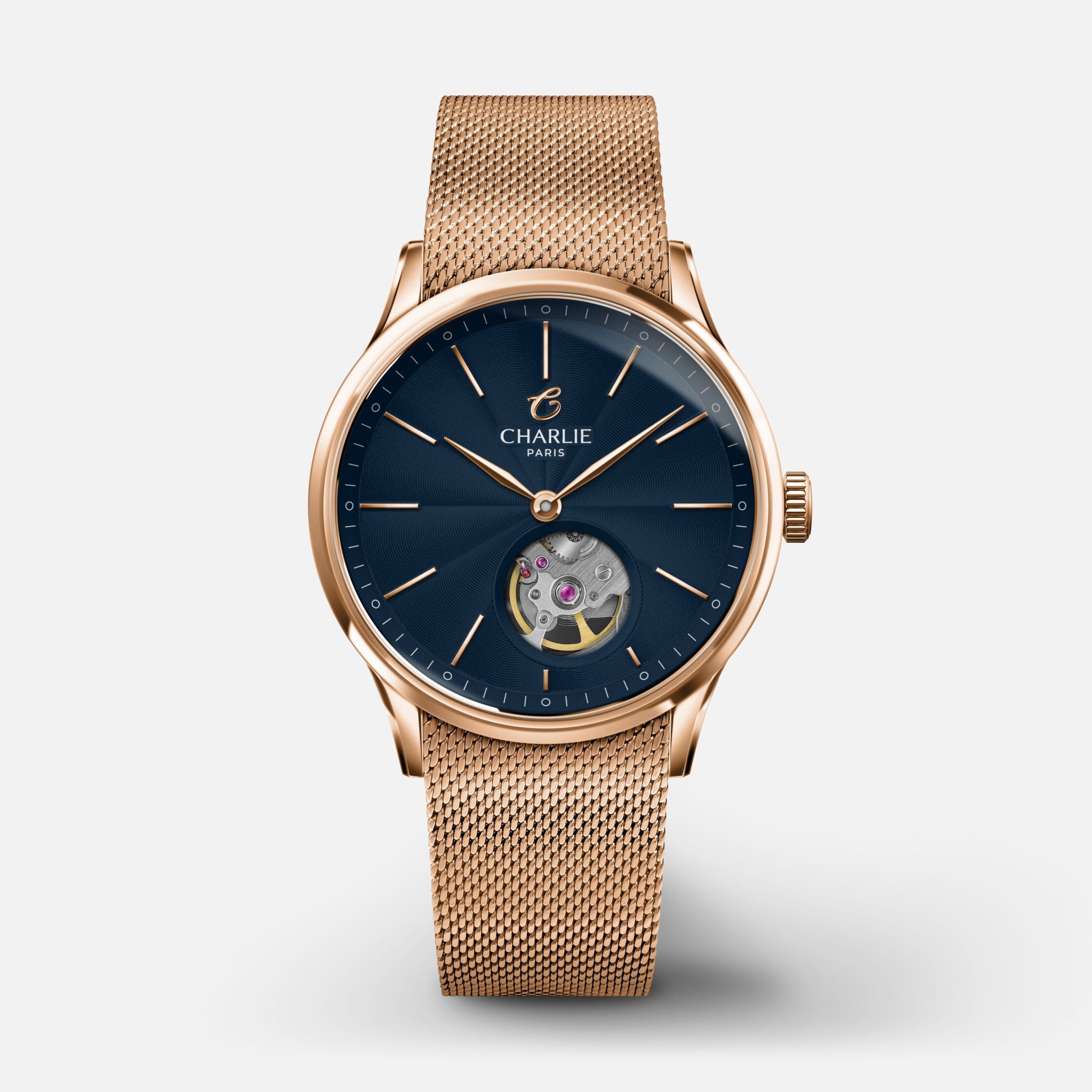 Charlie Paris INITIAL 35 - Open Heart - Rose Gold &amp; Blue