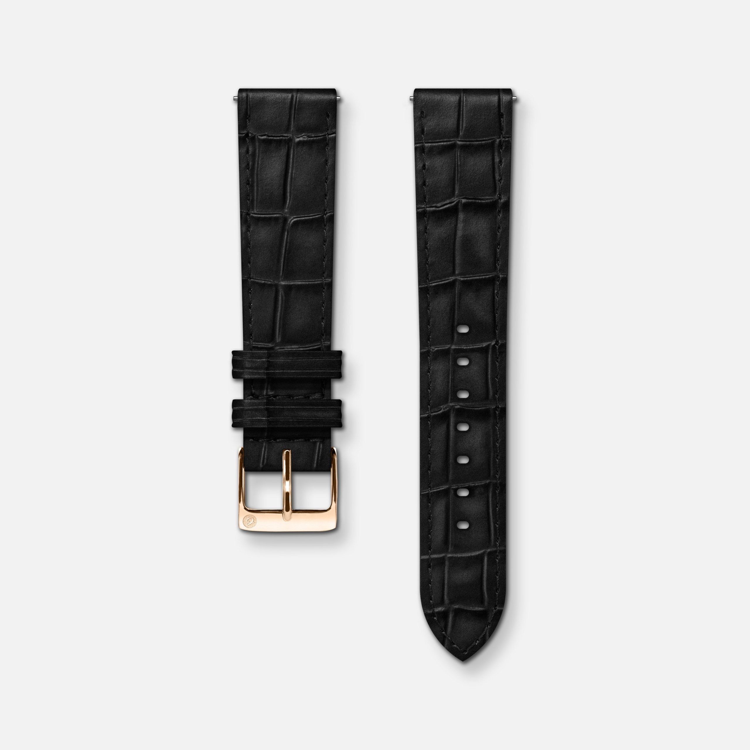 Charlie Paris Sort krokodillemønstret skinnreim 18mm
