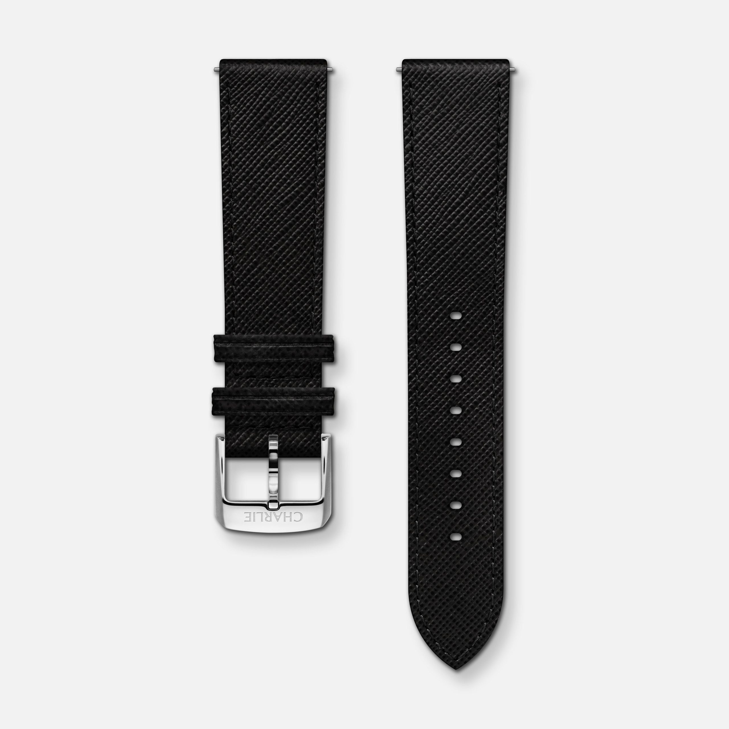 Charlie Paris Sort saffiano skinnreim 20mm