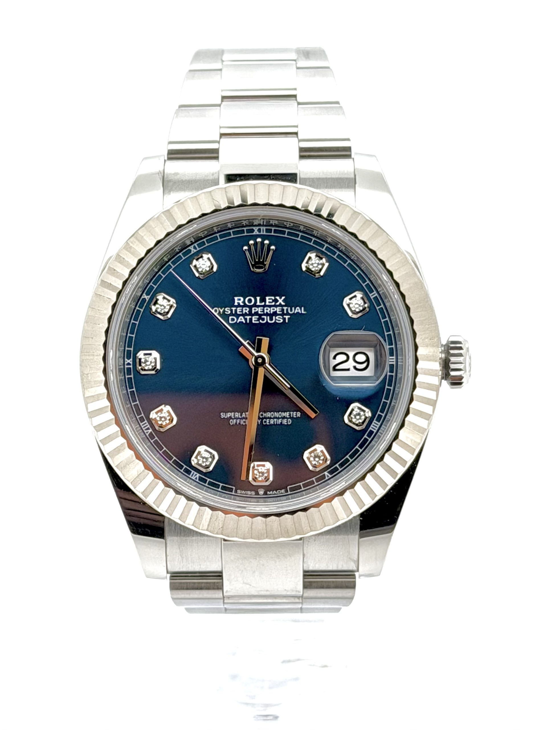 PÅSKE PRIS - ROLEX DATEJUST 41 – BLUE DIAL / DIAMOND – 2023 MODELL – KOMPLETT SETT
