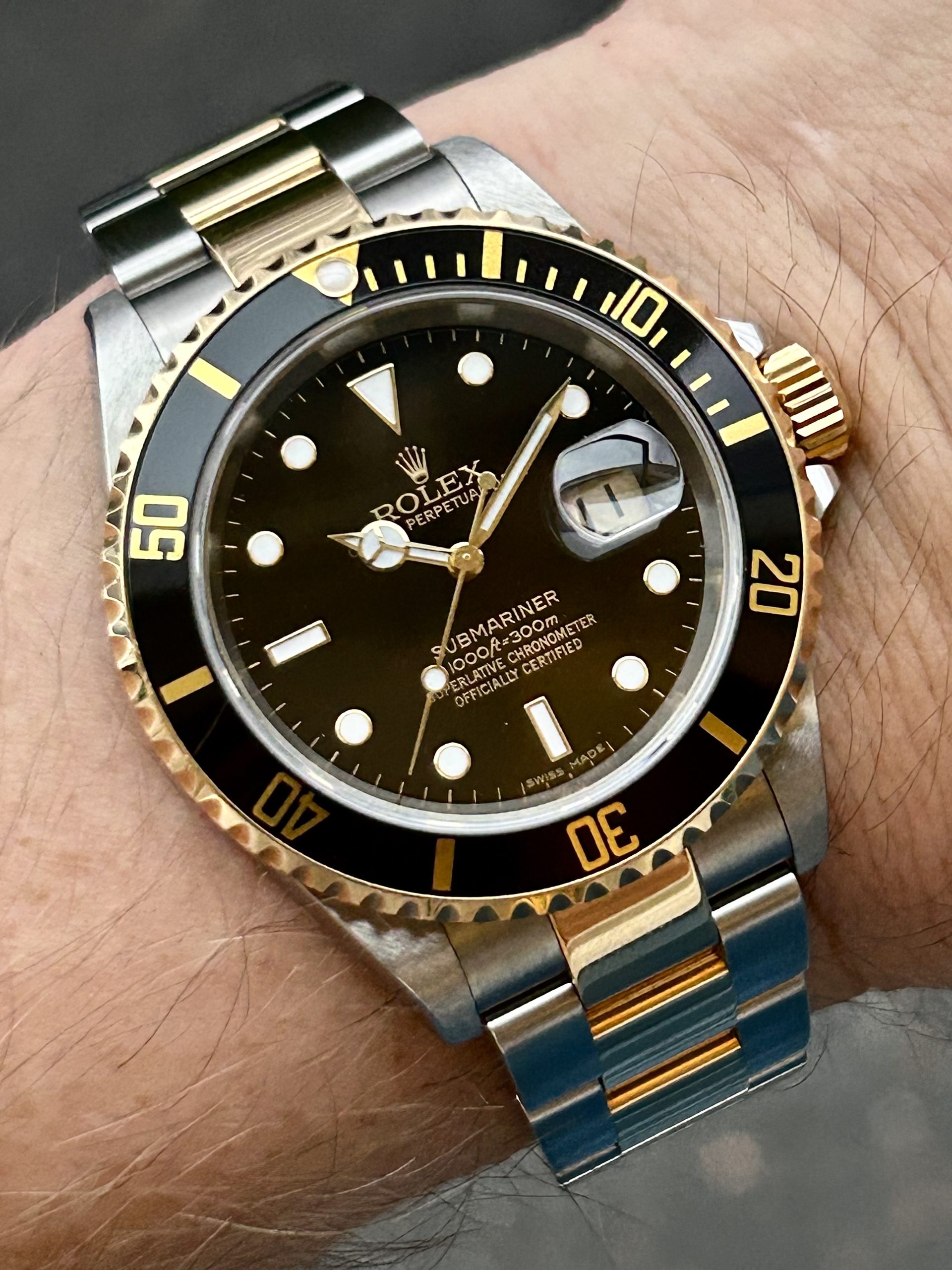Solgt. Ny på vei inn. Rolex Submariner Date 16613LN – Stål/Gull 2007